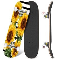 31'' Complete Skateboard 7 Layer Canadian Maple Double Kick Deck Skateboards Beautiful sunflowers abstract Collection decorative floral Skate Board for Beginner Adult Gifts
