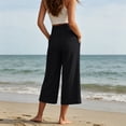 thumbnail image 4 of Linen Capri Pants for Women Loose Wide Leg Cotton Gaucho Pants Elastic Waist Flowy Dressy Trousers, XL, 4 of 6