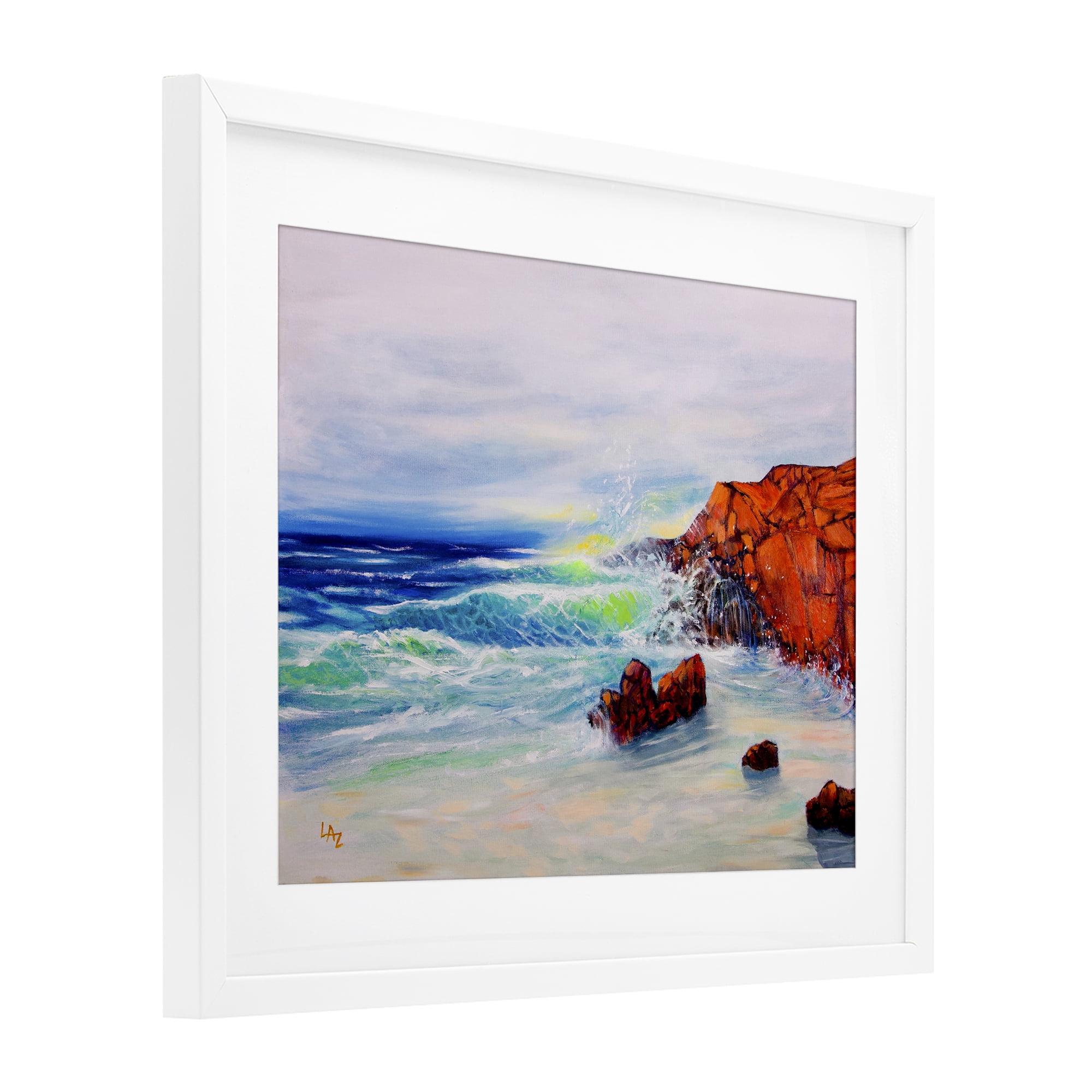 Stupell Industries Deep Blue Rocky Beach White Framed Print Under Glass, design by Lee Ann Zirbes
