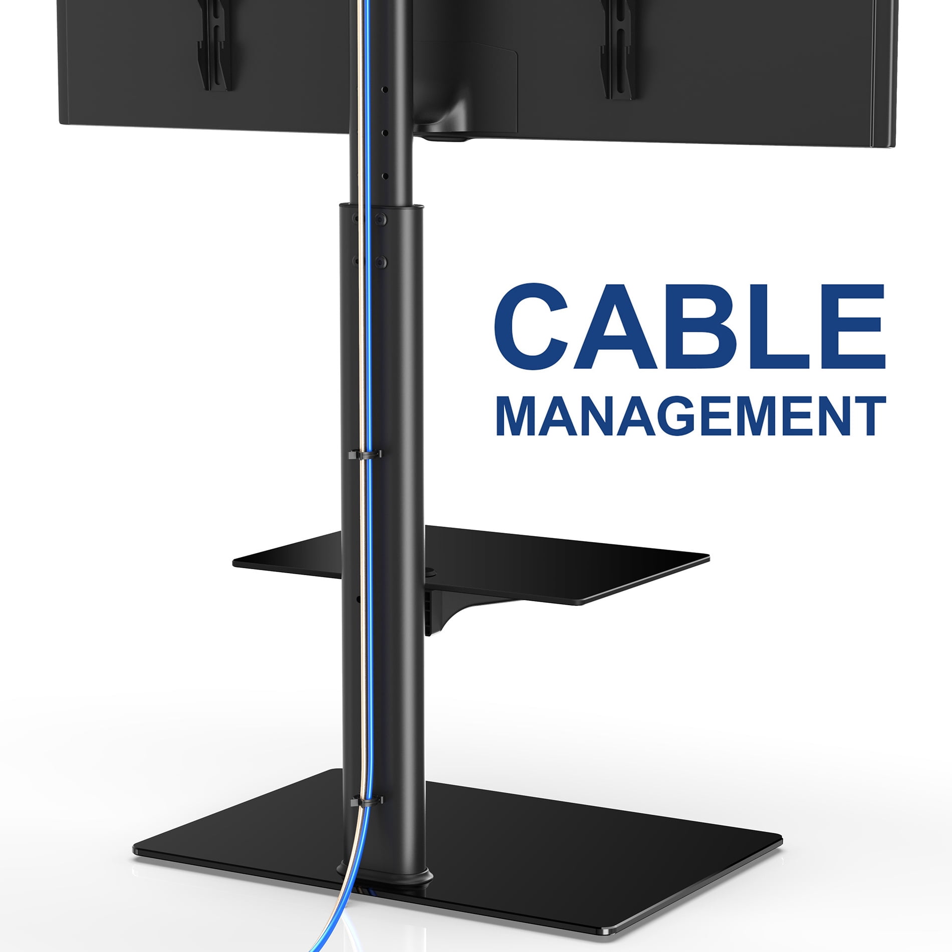 FITUEYES Height Adjustable Black Floor TV Stand for TVs up to 60" 65" with Swivel Mount