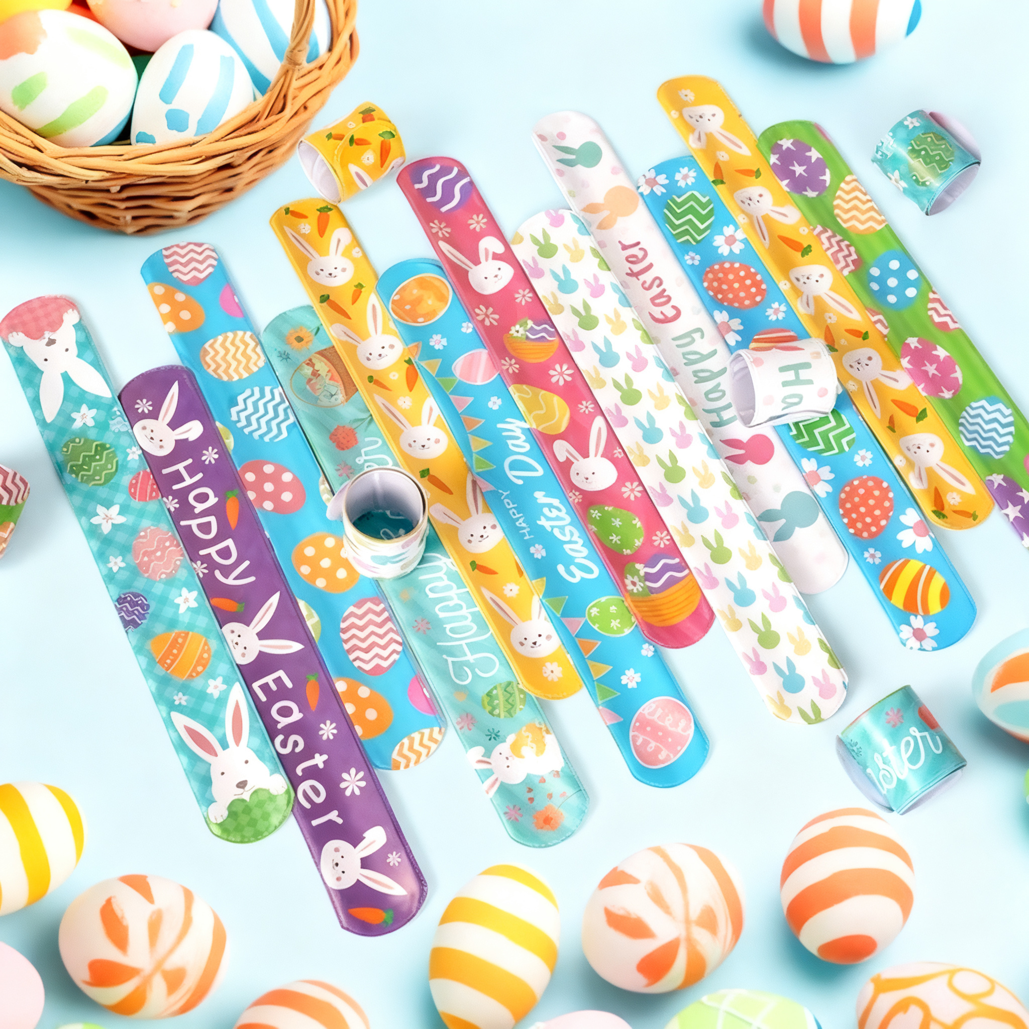 36Pcs Easter Slap Bracelet,Easter Decorations Bracelet Decorations Gifts,Bunny Bracelets Present for Holiday Goodie Bag Stuffers,Bracelets Bulk for Birthday School Classroom Prizes Outdoor