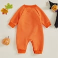 thumbnail image 4 of GYRATEDREAM Newborn Boys Girls Halloween Jumpsuit Coat Infant Pumpkin Ghost Print Crewneck Long Sleeve Button up Romper Baby Fall Winter One Piece Outfit Clothes for 0-6 Months Black Orange, 4 of 9