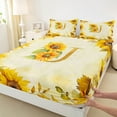 thumbnail image 3 of jejeloiu Letter U Monogrammed Queen Sheet Sets,Rustic Flower Print Flat Sheet,Retro Yellow Sunflower Queen Fitted Sheet For Child,Microfiber Room Decorative,4pcs, 3 of 7