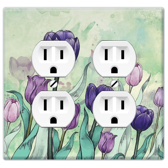 WIRESTER 2-Gang Duplex Outlet Wall Plate/Switch Plate Cover, Tulips Flowers