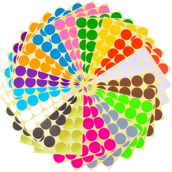 32 Sheets 32mm Round Dot Stickers Color Coding Labels, 16 Different Assorted Colors Dot Labels