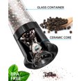 thumbnail image 3 of Manual Salt and Pepper Grinder Set For Professional Chef, Refillable Salt and Pepper Shakers with Ceramic Blades, Adjustable Coarseness and BPA-free 180ml Glass Container, Tall Black White, 3 of 12