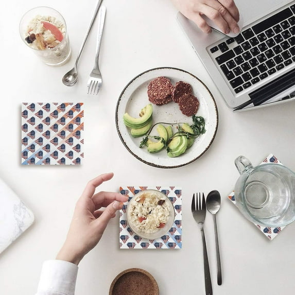 FMSHPON Independence Day American Flag Set of 6 Coaster for Drinks, Absorbent Ceramic Stone Coasters Cup Mat with Cork Base for Home Kitchen Room Coffee Table Bar Decor