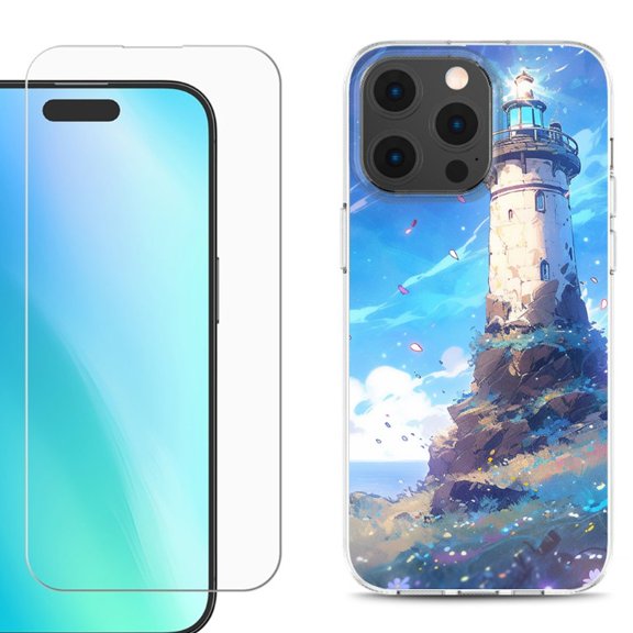 For iPhone 16 Pro Phone Case Cover, Shockproof Case with Tempered Glass Screen Protector, by OneToughShield - Beacon Sky