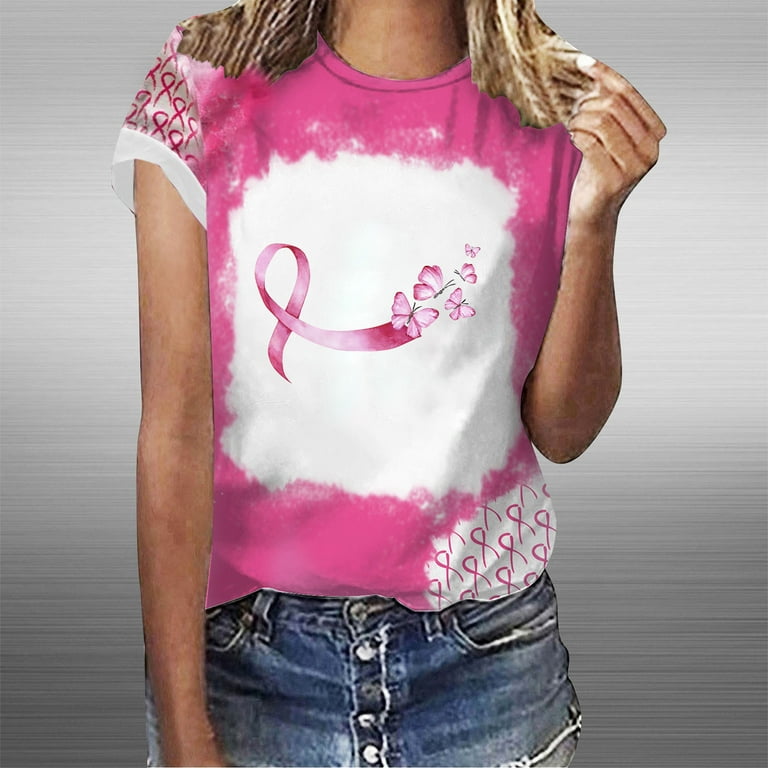 LWZWM Breast Cancer Gifts Women Breast Top Casual Sweatshirt Pullover  Blouse Breast Cancer Shirt Supporter Gifts for Women Short Sleeve Round  Neck Pink Shirt Women XL 