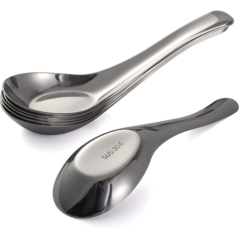 Soup Spoons Stainless Steel Dinner Spoons Set of 6 Chinese Soup
