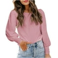 thumbnail image 1 of Timegard Womens Tops Round Neck Puff Long Sleeve Button Solid Color Comfy Tee Fall Casual Loose Tops, 1 of 8