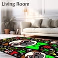 thumbnail image 2 of ODIKA 8'x10' Machine Washable Non-Slip Area Rug, Whimsical Pug Portrait with Bow and Spectacles Interlocking Holiday Motifs High Traffic Rug with Pad, Black, 745639, 2 of 8