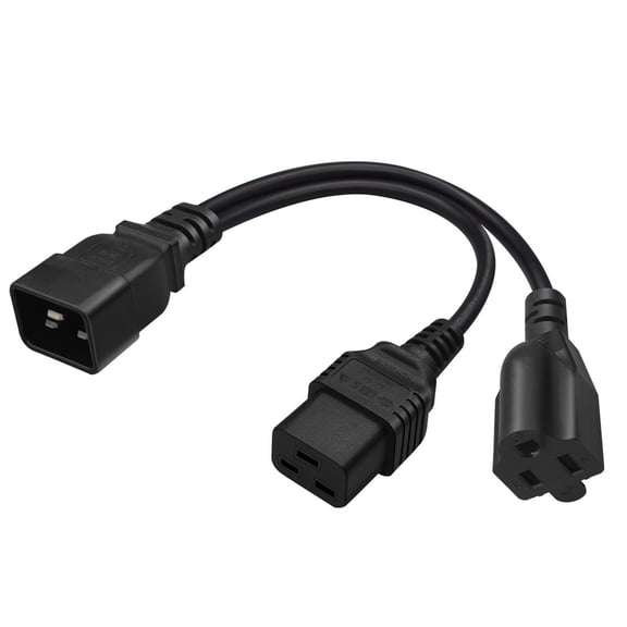 Strhowill 0.32M/1FT C20 TO C19 5-15 Y Splitter Power Plug,PDU/UPS plug IEC320 C20 male to C19 female,C20 to American standard 3-hole 5-15R power conversion cable