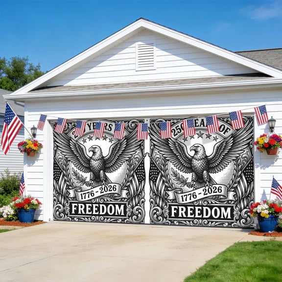 250 Years Anniversary Garage Door Cover Banner 7 x 8 FT, American 1776-2026 Eagle Flag Garage Door Curtains Backdrop with Grommets for Indoor Outdoor Wall Party Porch Yard Decorations Background
