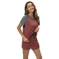 thumbnail image 5 of EFINNY Women's Short Sleeve Pjs Top and Shorts Sets 2Pcs Sleepwear Contrast Color Pajamas Round Neck Comfy Cotton Loungewear S-3XL, 5 of 8