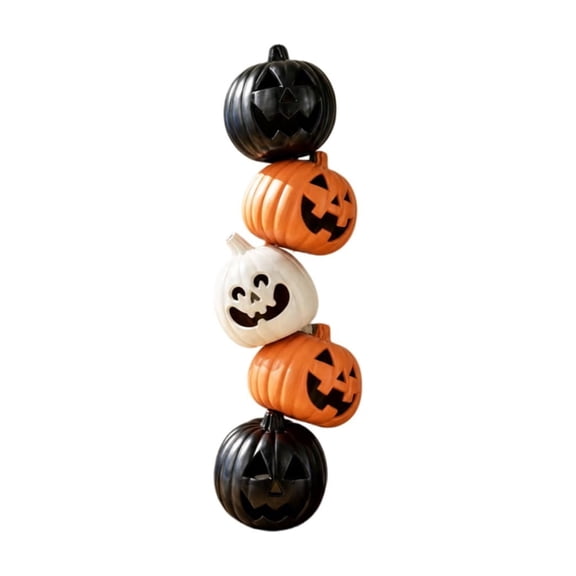 Anjikang Stacked Pumpkin Tower Halloween Decoration 16in Black Orange White Jack-O-Lantern Stack Tabletop Porch Fall Decor