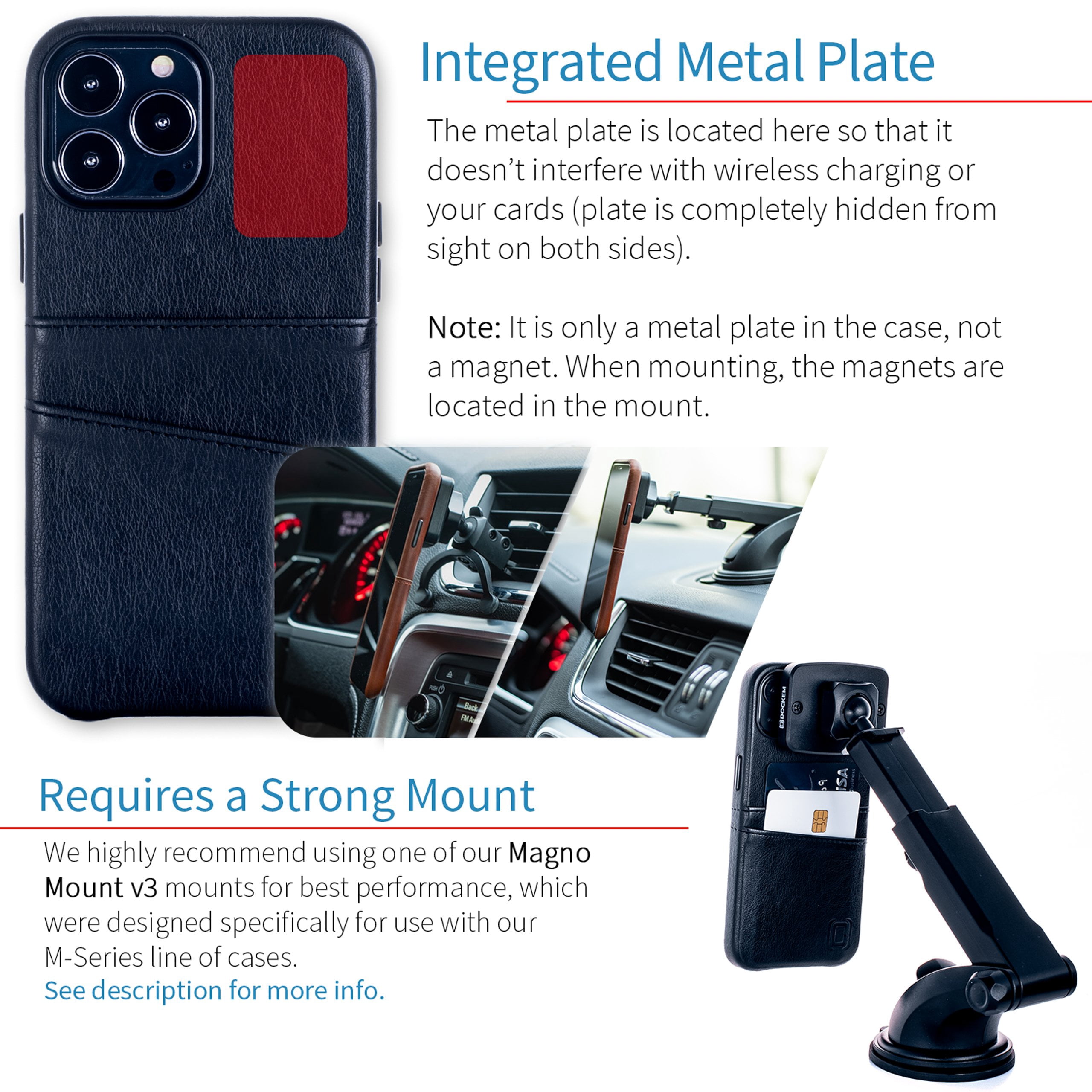 Dockem iPhone 13 Pro Max Exec M2 Wallet Case; Built-in Metal Plate, 2 Card Slots, Premium Synthetic Leather, Black