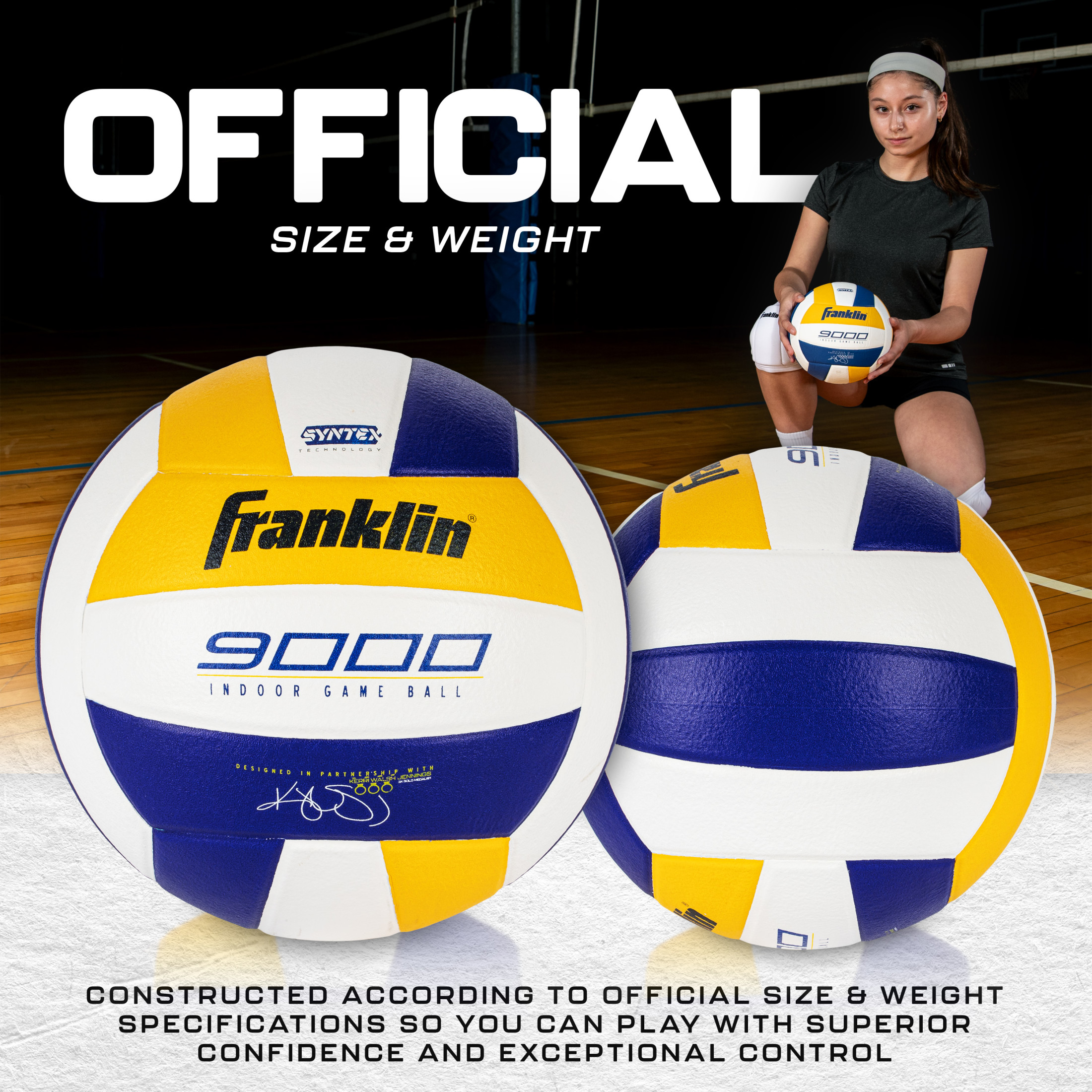 Franklin Sports Indoor Game Volleyball - Premium 9000 Official Size  - Competition - Pump and Needle
