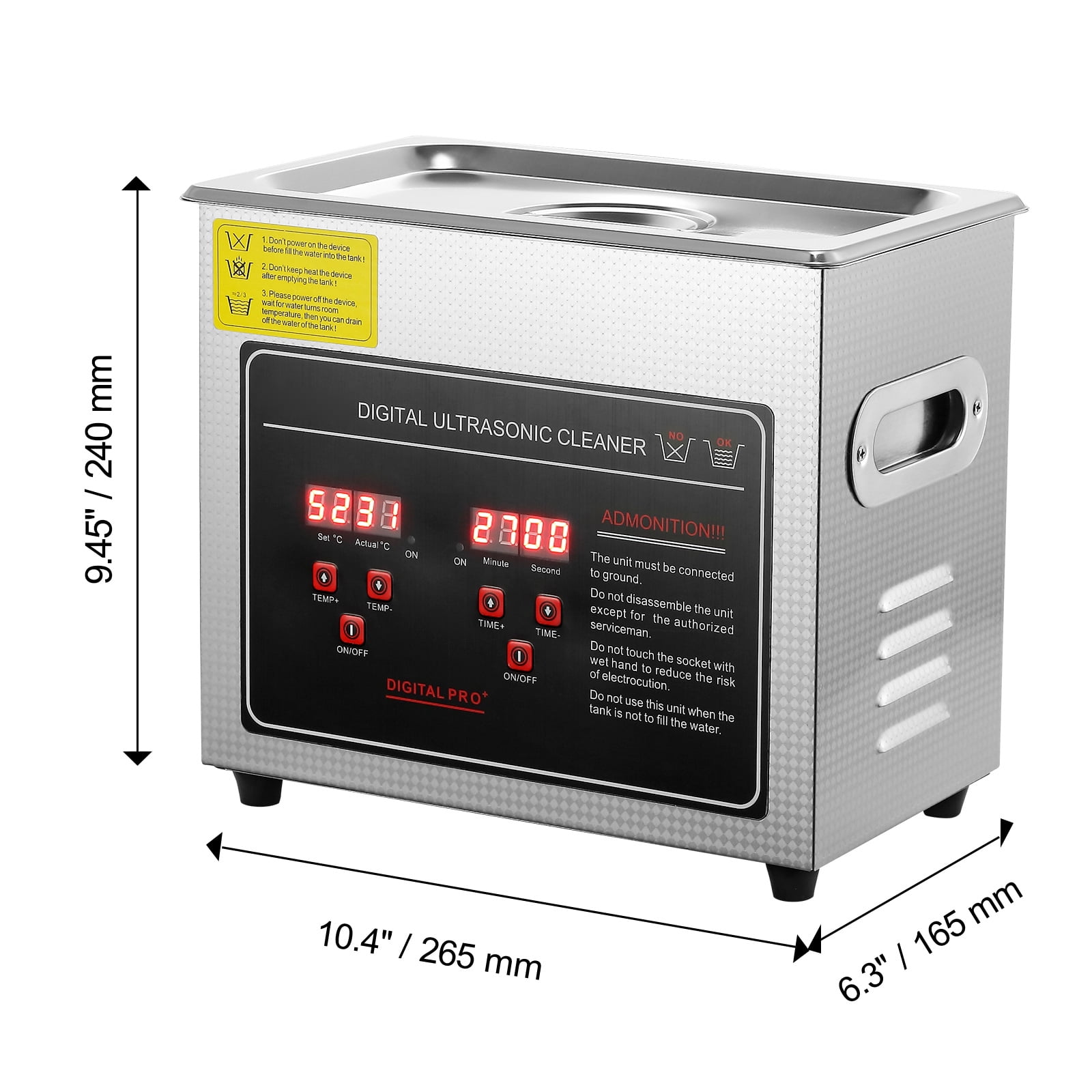 KFFKFF Ultrasonic Cleaning Device with Programmable Timer & Warming Element, Expert Grade Sonic Jewelry Cleaning Unit, Stainless Steel Warming Cleaning Apparatus for Watches,Circuit Boards (3L)