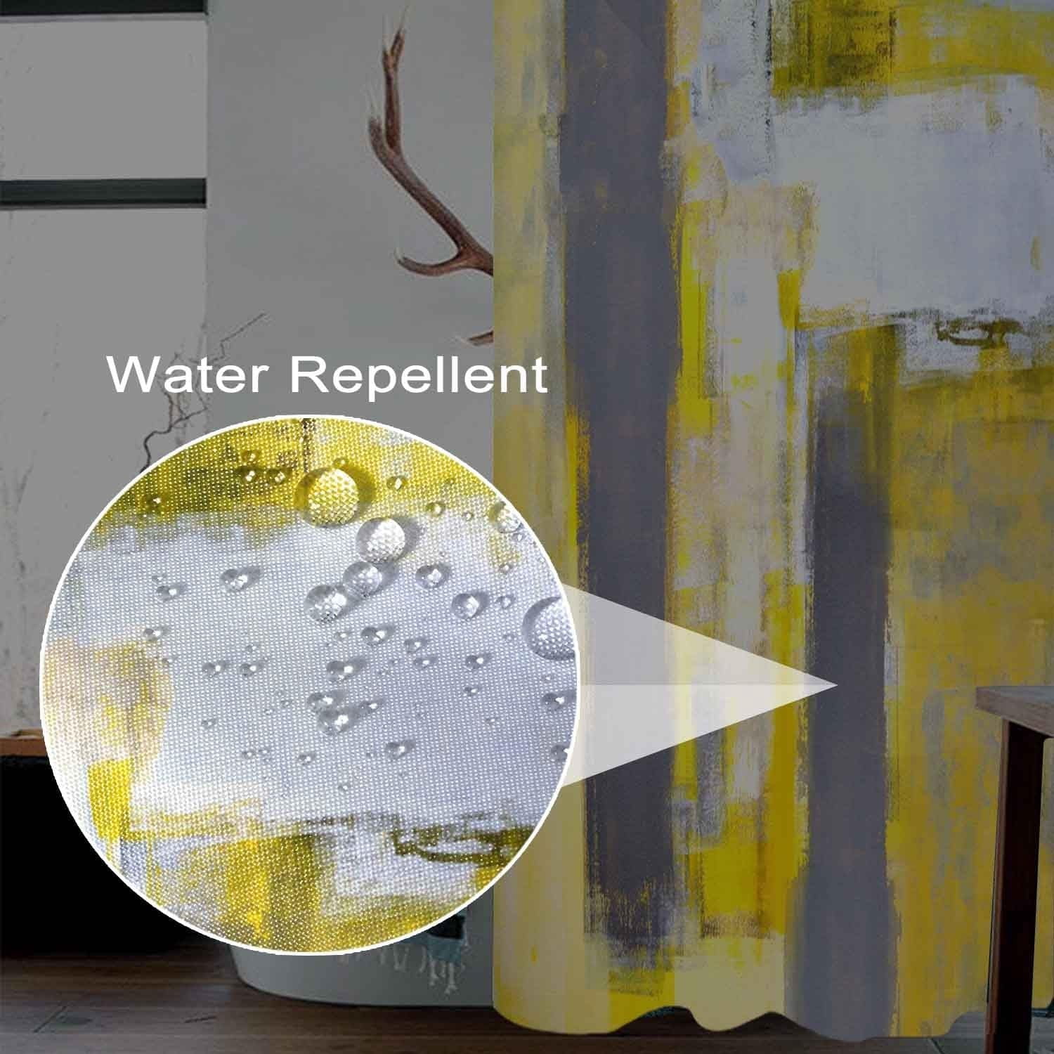 Yellow Shower Curtain for Bathroom Abstract Yellow Gray Watercolor Shower Curtain Set with Hooks Contemporary Oil Panting Fabric Waterproof Shower Curtains 72x72inches