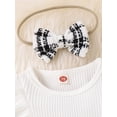 thumbnail image 5 of Lnzyyephy Baby Girls Romper Dress Set Casual Ruffle Long Sleeve Plaid Jumpsuits and Headband for Newborn Toddler, 5 of 9