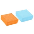 thumbnail image 1 of Unique Bargains Cardboard Freezer Box, 2Pcs 81 Places Tube Rack for 1.5/1.8/2.0ml Tubes, Orange/Blue, 1 of 5