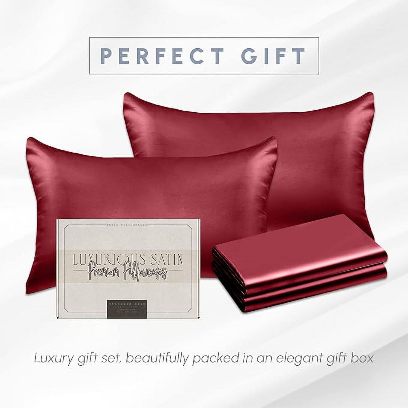 Cooling Viscose Satin Pillowcase 4-Pack Set with Hidden Zipper Closure,King, Burgundy
