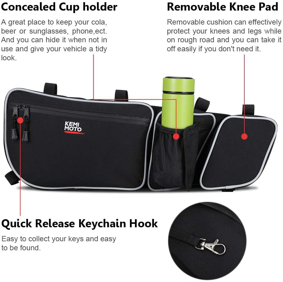 Removable-Knee-Pads compatible with 2017-2022-Can-Am X3 XRS XDS Turbo RR Driver-Passenger-Side-Gear-Bags Kemimoto X3-Door-Bags-Front-Upper-Door-Mount-Storage-Bag with Cup Holder 