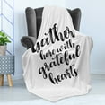thumbnail image 4 of Gather Soft Flannel Fleece Blanket, Gather Here with Grateful Heart Words Minimalist Hand Written Calligraphy, Cozy Plush for Indoor and Outdoor Use, 60" x 80", Dark Blue Grey White, by Ambesonne, 4 of 5