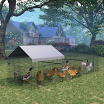 Pinypikaka Metal Chicken Coop w/ Waterproof Cover, Poultry Cage, Walk in Hen House, Outdoor Backyard Farm Animal Enclosure Crate, Pet Playpen Exercise Pen for Rabbit Duck Hen, 130" L x 40" W x 40" H