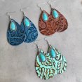 thumbnail image 2 of RSAMD Nature Turquoise Stone Genuine Cowhide Leather Leopard Furry Teardrop Earrings-#5, 2 of 9