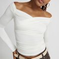 thumbnail image 5 of Gibobby Camisas De Vestir Camiseta de manga larga para mujer, cuello redondo, ajustada, sexy, básica（Blanco， M), 5 of 5