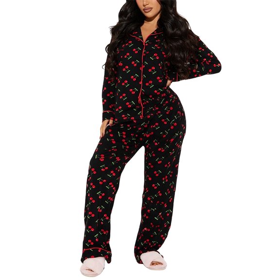 Lounge Sets for Women Pajamas for Women Set Womens Pajama Sets Plus Size Pajamas Women's Long Sleeve Sleepwear Soft Button Down Loungewear Pjs Lounge Set Nightwear, Black-L