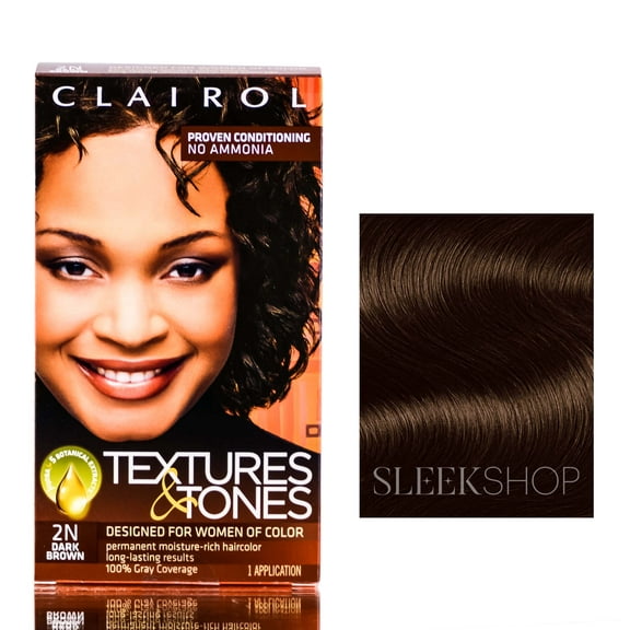 2N - Dark Brown , Clairol Textures & Tones Hair Color - Designed For Women of Color Hair - Pack of 2 w/ Sleek Teasing Comb