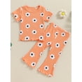 thumbnail image 5 of Douhoow Toddler Girl Clothes 12M 18M 2T 3T 4T Kids Summer Ruffle Short Sleeve Floral T-Shirt Bell Botttoms Flared Pants, 5 of 9