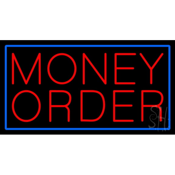 Red Money Order Blue Border LED Neon Sign 20 x 37 - inches, Black Square Cut Acrylic Backing, with Dimmer - Bright and Premium built indoor LED Neon Sign for Defence Force.