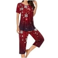 thumbnail image 2 of Tnhcen Soft Festive Women's 2-Piece Pajamas Set Christmas Print Short Sleeve Capri Pants with Pockets Nightwear Lounge Homewear S-3XL, 2 of 7