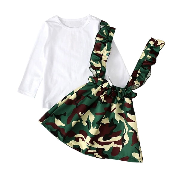 RMGVDSD Toddler Baby Girl Clothes Girls Long Sleeve Tops With Camo Overalls Denim Skirt Two Piece Sets Cute Kids Spring Fall Outfits 2-3 Years