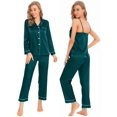 thumbnail image 4 of Conjunto de pijama SWOMOG satén para mujer, 4 unidades, verde oscuro, talla L, 4 of 6
