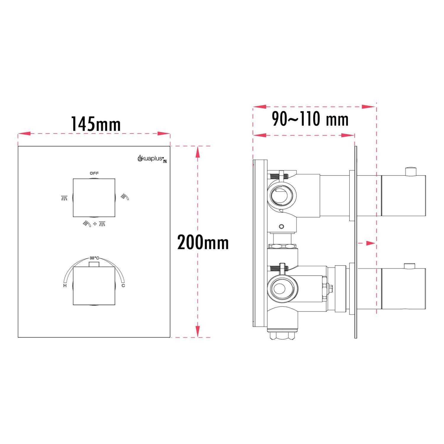 Ensemble de douche thermostatique d'akuaplus(MD) avec Déviateur 4 voies et avec arrêt,  2 douchettes, 2 barre de douche murals, fini chrome