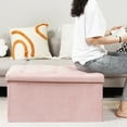 thumbnail image 2 of PINPLUS 31.5" Pink Velvet Ottoman with Storage Bench, Collapsible Toy Chest Box for Girls, Footstool for Living Room(Rectangular), 2 of 10