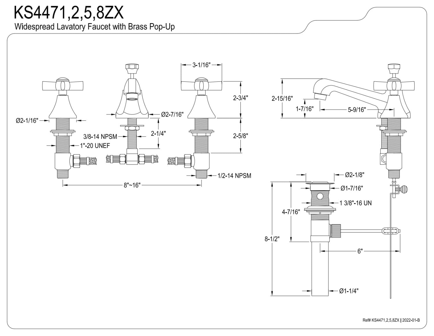 Kingston Brass KS4471ZX 8 in. Widespread Bathroom Faucet