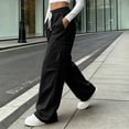 thumbnail image 6 of WIZUTIZ Women's Solid Color Wide Leg Jogger Pants High Rise Elastic Drawstring Waist Side Pockets Long Length Casual Trousers Comfy Soft Stretchy Everyday, 6 of 8