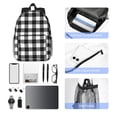 thumbnail image 6 of Rateoe Black White Plaid Pattern Student Backpack Water-resistant Backpack 15-inch Laptop Backpack Lightweight Adjustable School Backpack, 6 of 6