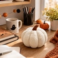 thumbnail image 4 of Cream PUMPKIN PLUSH Halloween Decorations, Soft Ribbed Stuffed Pumpkin Pillow with Brown Stem for Fall Home Decor, Thanksgiving Table Centerpiece, Shelf and Seasonal Gifts, 4 of 7
