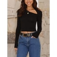 thumbnail image 3 of AIGUR Women's Asymmetric Cropped Tops Solid Color Cutout Front Long Sleeve Slim Fit Casual T-Shirts, 3 of 8