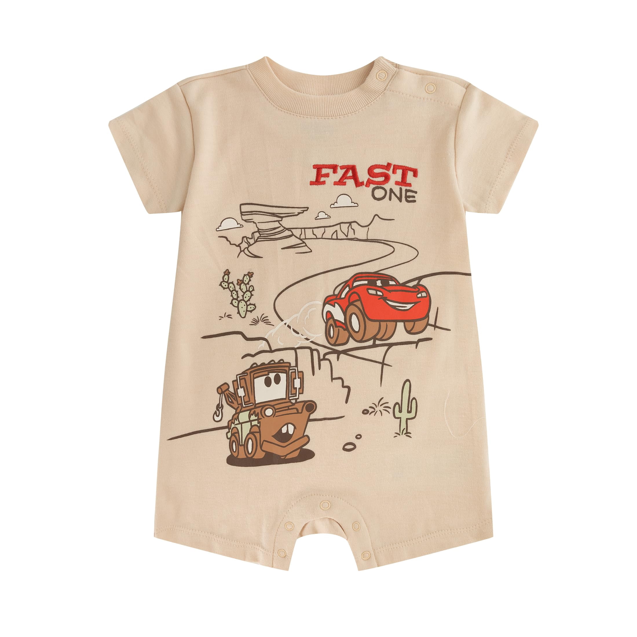 Disney Cars Lightning McQueen Tow Mater Short Sleeve Romper (Baby Boys), 2 Pack, Sizes 3M-18M