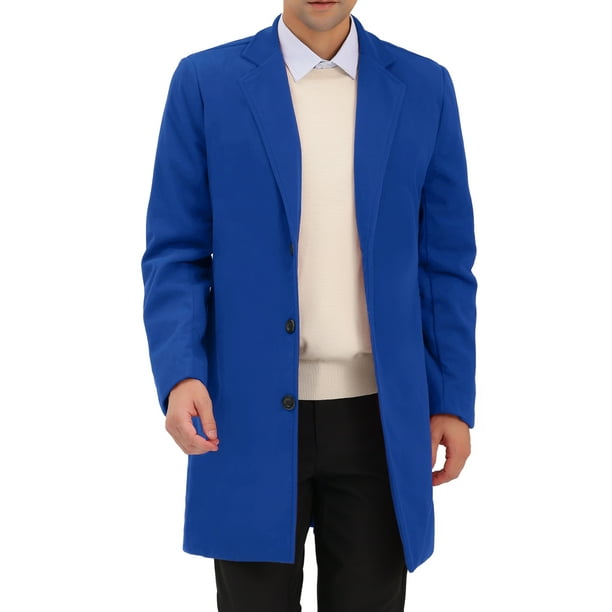 ABRIGOS DE HOMBRE CHIC INSPIRADOS, Color Sólido, Cuello con Muesca, Abrigo Largo de Invierno S Royal Blue