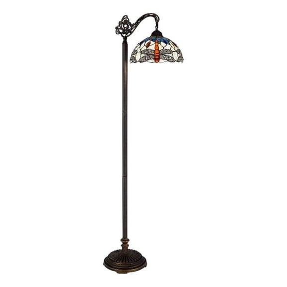 62 Inch Floor Lamp, Down Arc Shade Tiffany Style Stained Glass, Bronze