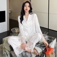 thumbnail image 4 of Pijama de seda de hielo para mujer, traje informal de manga larga con solapa, prendas de vestir similares a la seda, ropa de moda para el hogar, prendas de vestir exteriores, 4 of 6